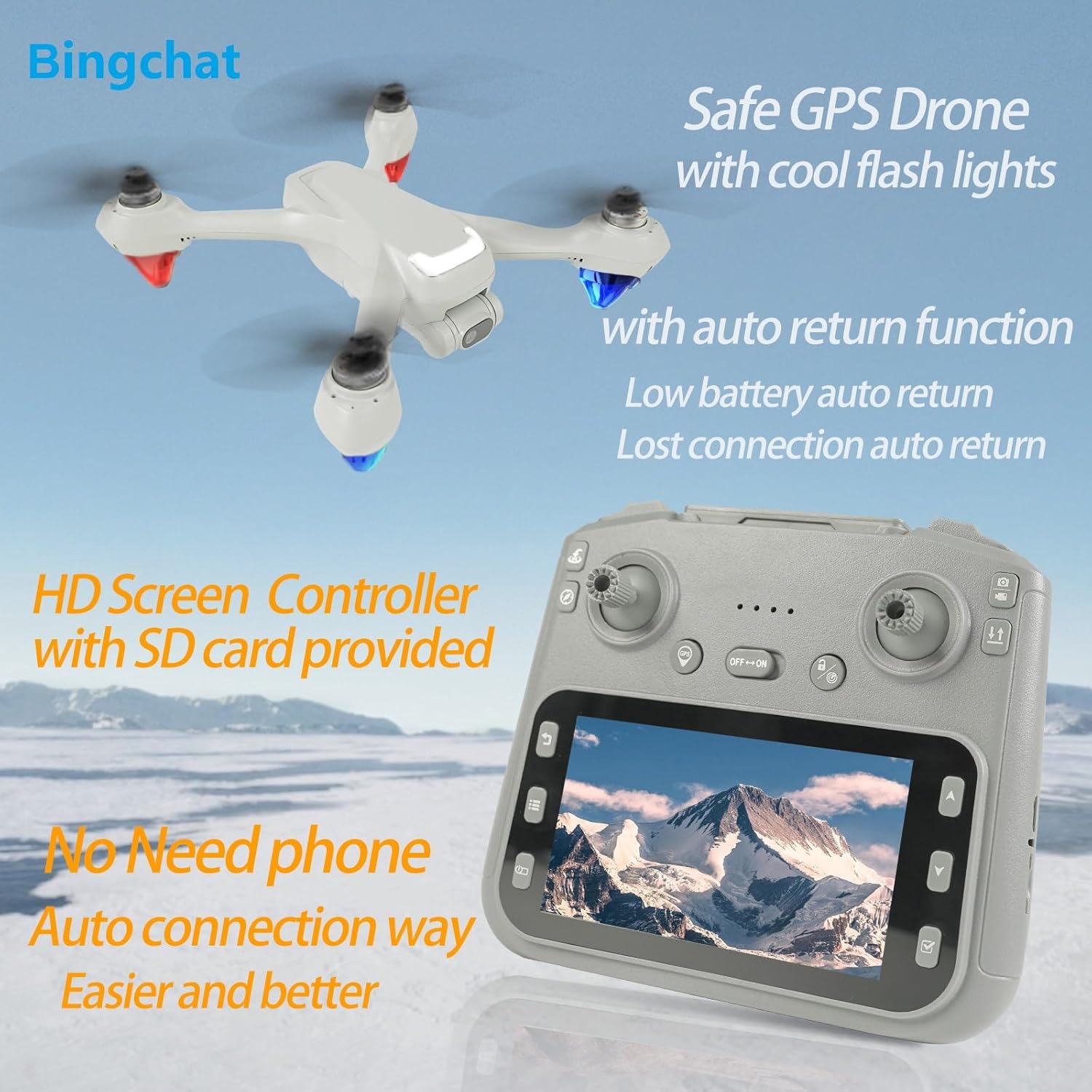 Large Touch Screen Remote Drones with Camera for Adults 4k, 360 Laser Obstacle Avoidance, 3 Axis Gimbal for Shooting Videos, Two Long Batteries Life, 19000FT Long Range, GPS Follow Me, Auto Return Home, Cool Flash Lights, 50x Zoom, with 32GB SD Card Provided