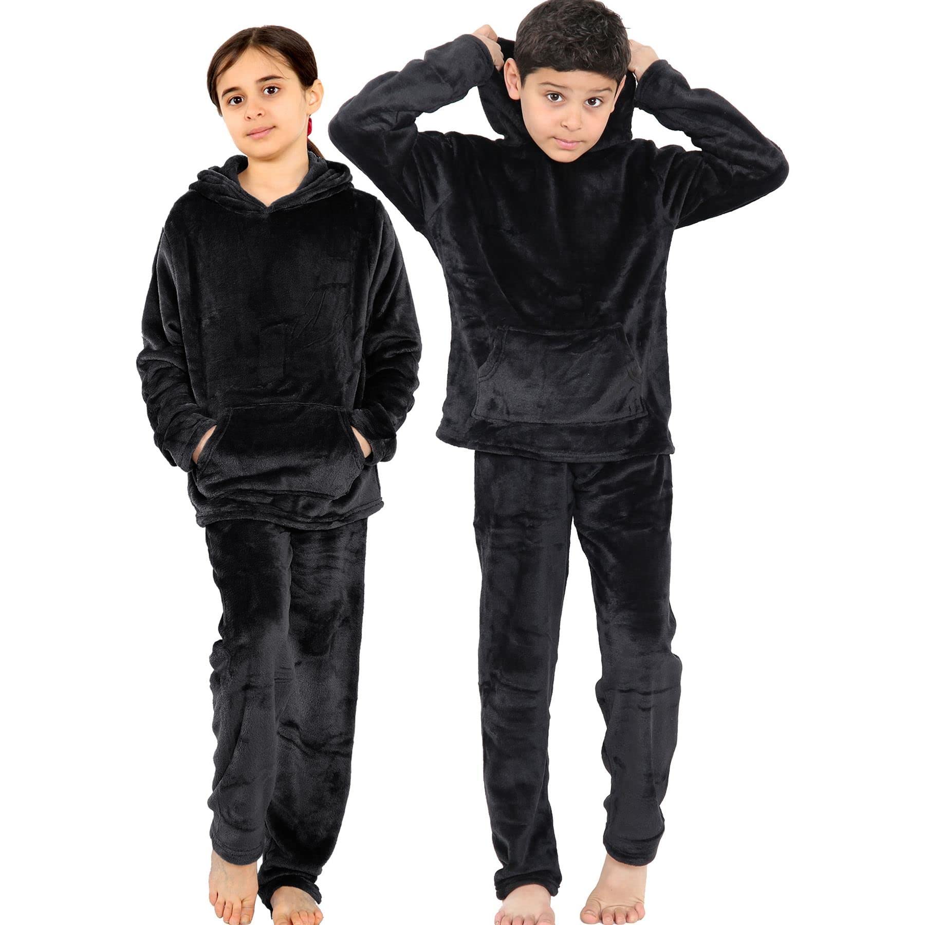 A2Z 4 Kids Kinder Warm Vlies Twosie Mit Kapuze Pyjama für Mädchen Und Jungen Übernachten 2 Stück Geschenk Satz Alter 5-13 Jahre