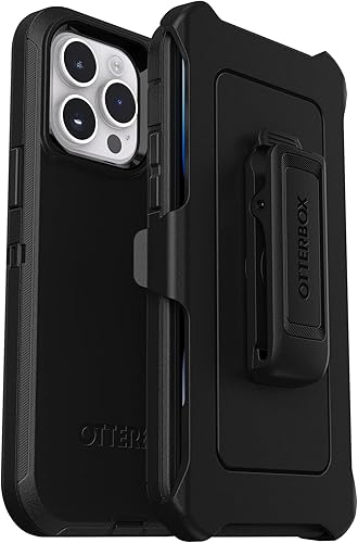 OtterBox Funda para iPhone 14 Pro Max (solamente) Defender Series, color negro, resistente y duradera, con protección de puerto, incluye soporte de