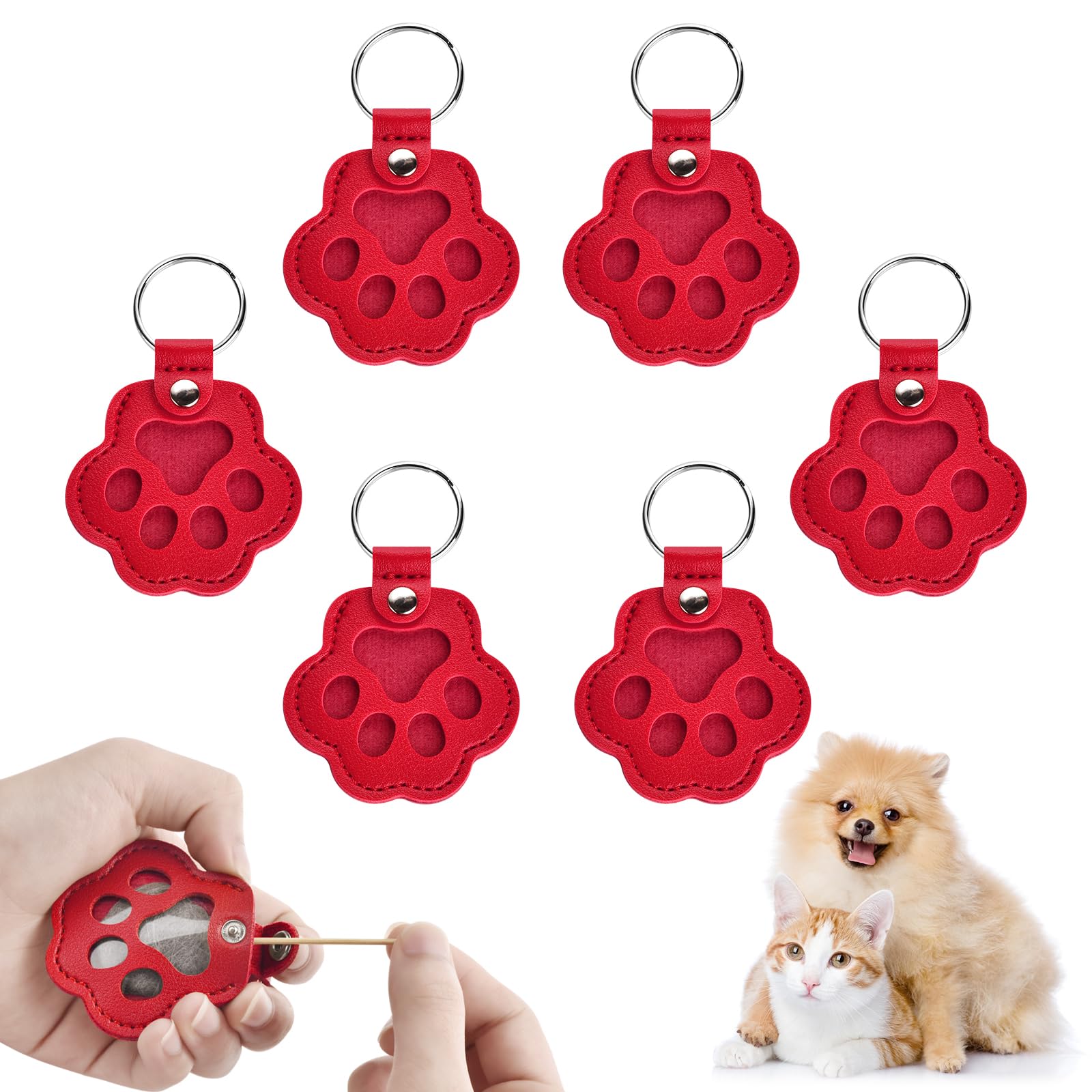 softum Cat Dog Hair Keychain 6pcs, Cat Fur Memory Charm, Dog Hair Collector Keychain, Pet Fur Keepsake, Pet Memorial Gifts, Multiple Colors, 9*6 cm