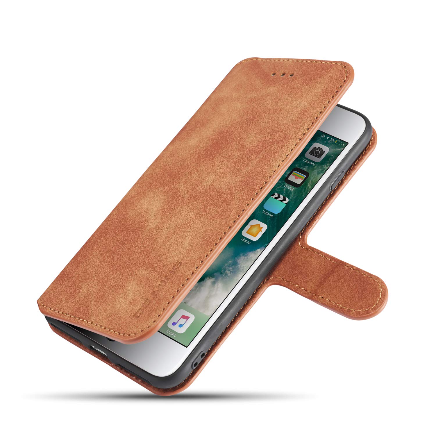 UEEBAI Custodia a portafoglio per iPhone 7 Plus/iPhone 8 Plus, in pelle