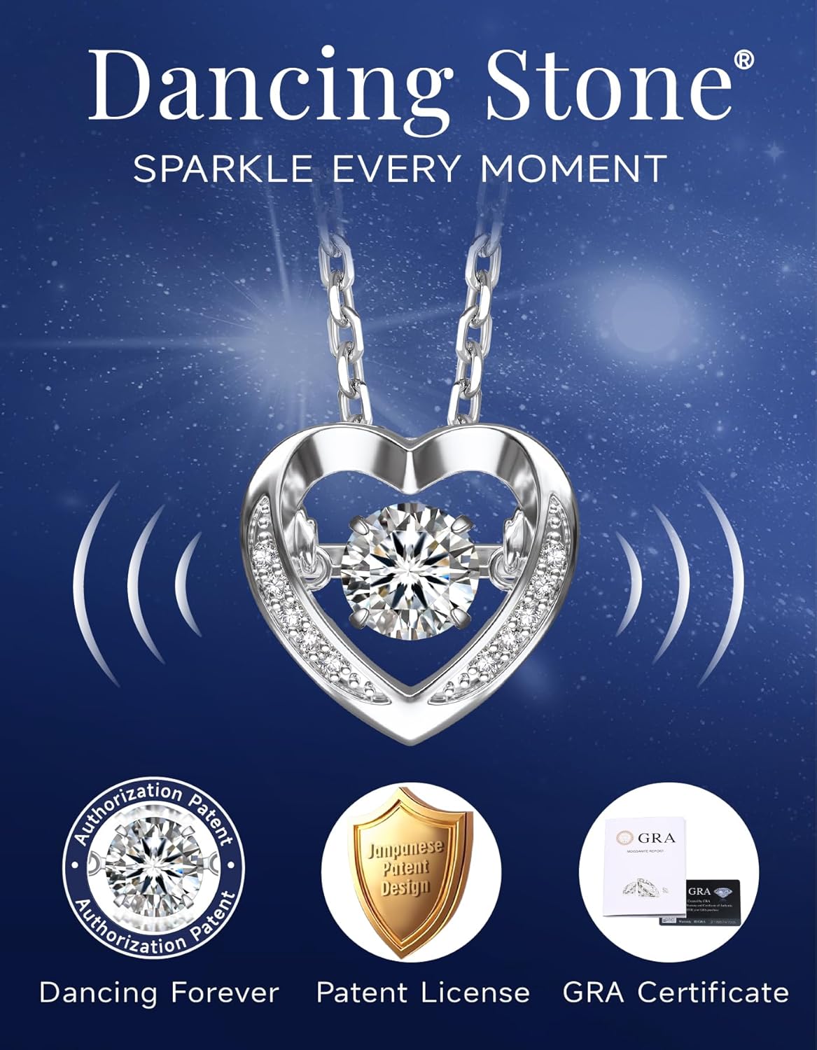 MomentWish Dancing Heart Necklace for Women, 0.5/1 Carat Dancing Moissanite Necklace for Her 925 Sterling Silver Pendant Anniversary Birthday Christmas Gift for Wife Mom Girlfriend - Image 3