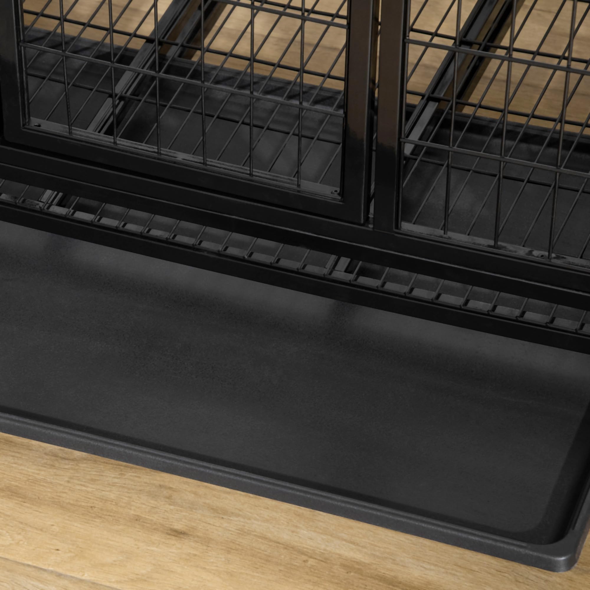 PawHut Cage pour Chien Animaux, sur roulettes 92L x 62l x 75H cm Noir | Cage de Transport, 2 Portes Verrouillables, Plateau Amovible, Charge Max. 150 Kg