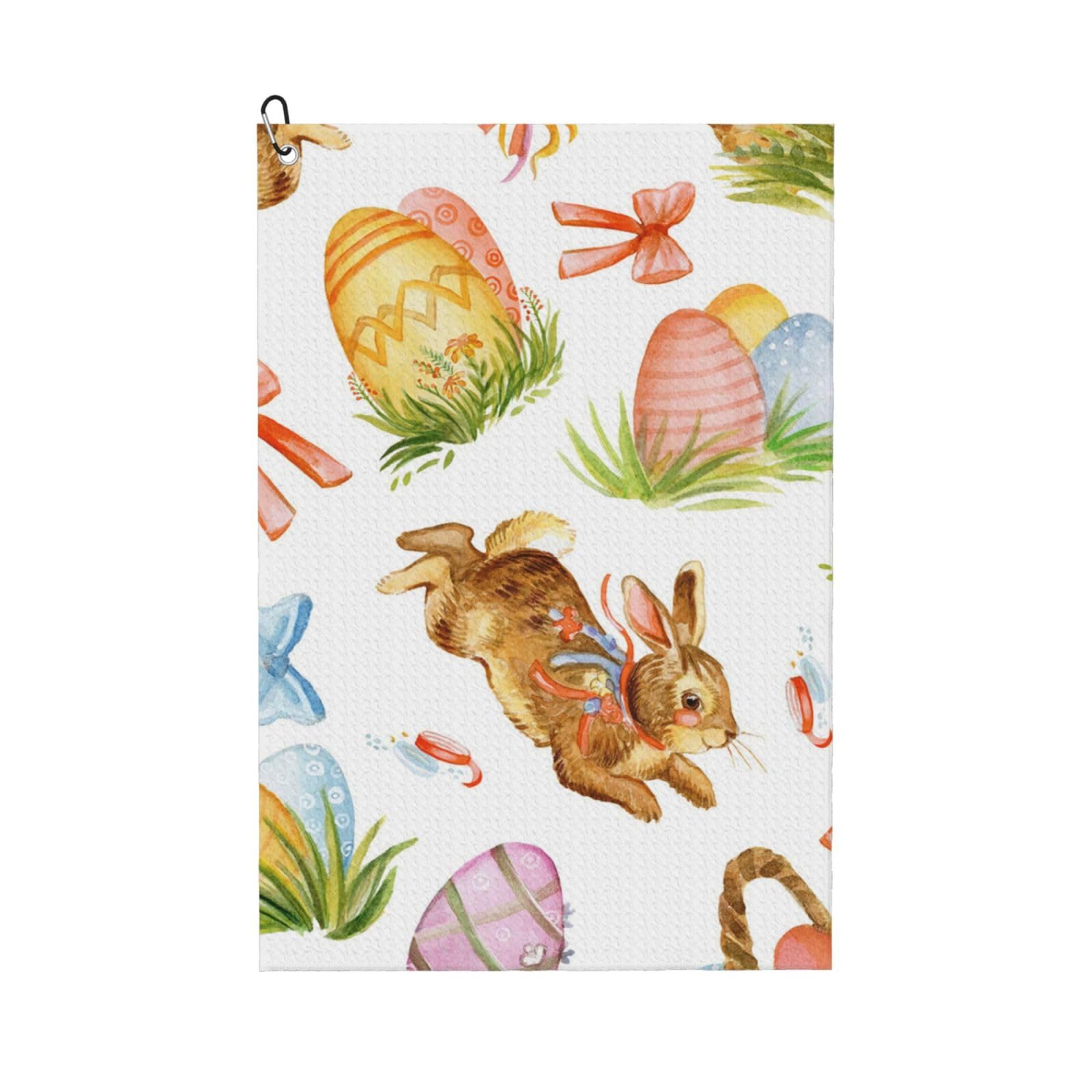 Hnnkloy Watercolor Easter Rabbit Egg, 16x24 in Portable Waffle Golf Towels with Carabiner Clip for Golf Bag