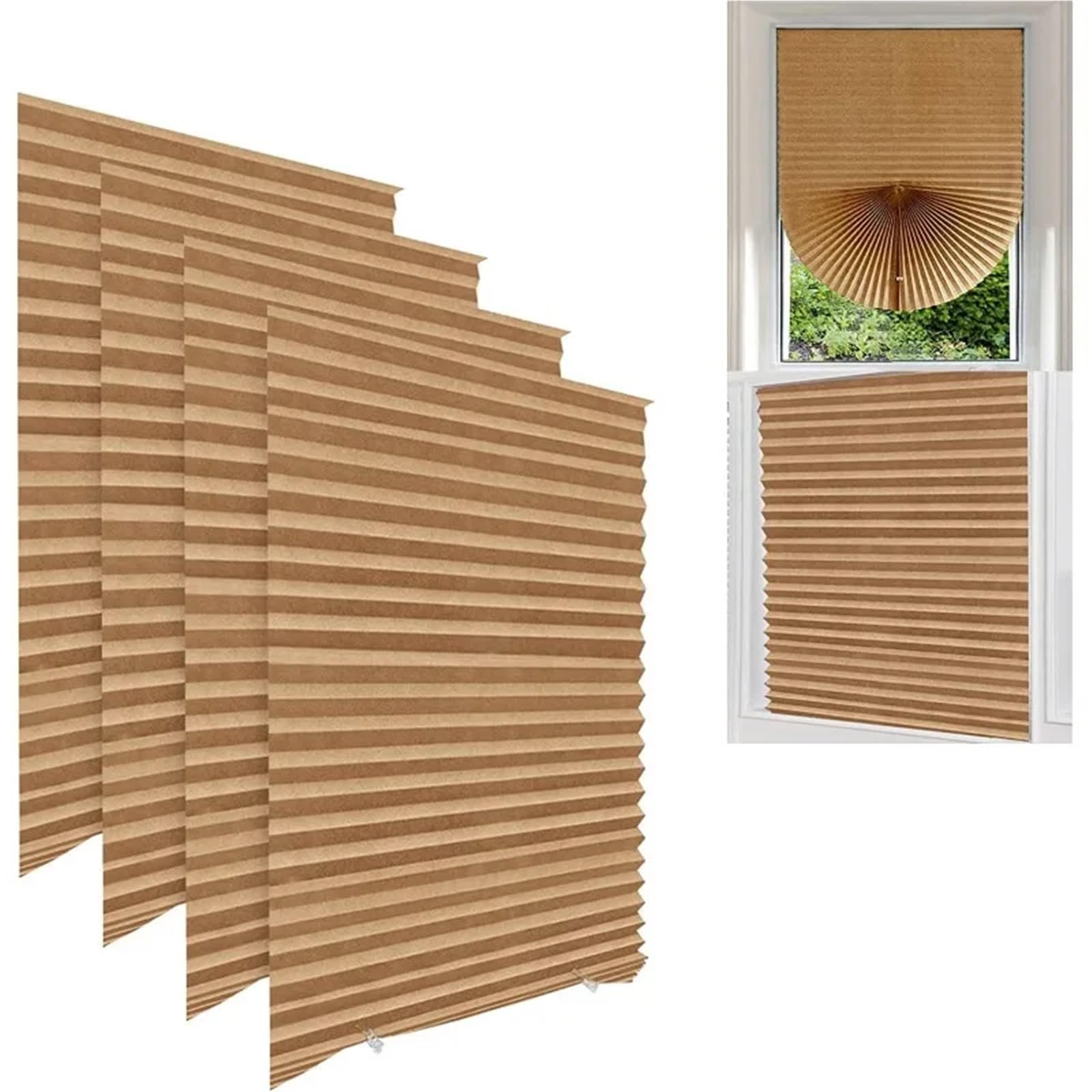 Temporary Blinds White Blind for Window, Temporary Shade, Light Filtering Pleated Fabric,Self Adhesive Blinds Room Darkening(Yellow)