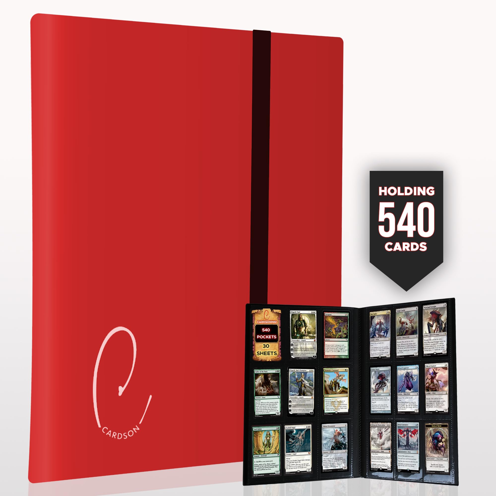 CARDSON Trading Card Binder 9 Pockets - 30 Pages Holding 540 Cards - Side Loading Card Book - Anime Card Binder (Red)