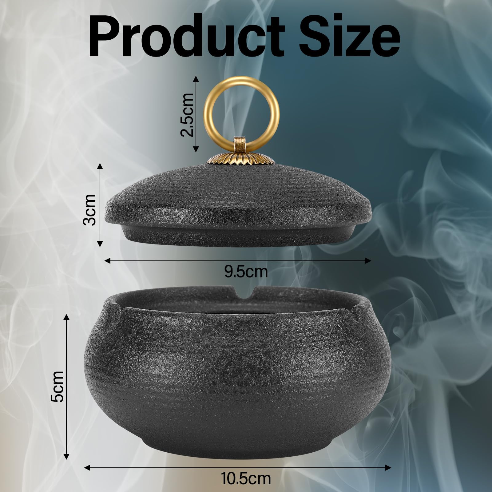 Design Anti Odeur Zeawavsl Cendrier Extérieur Céramique Anti-Vent - Avec Couvercle Noir - Pour Terrasse, Balcon, Jardin Et Bar Couvercle Pour Cendrier Extérieur