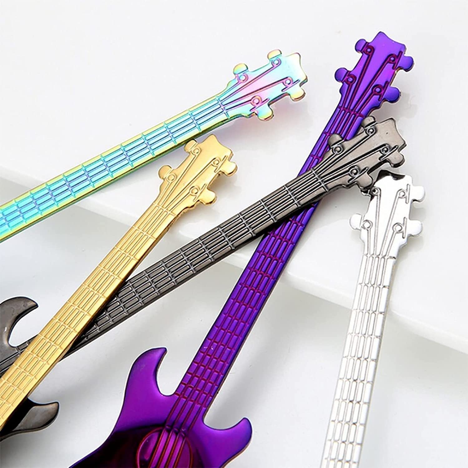 Löffel Restaurants Netter Edelstahl Gitarre Löffel Kaffee Küchenzubehör Musik Kaffeezubehör Home Küchentisch Geschirr Esslöffel Hause(Spoon Blue)