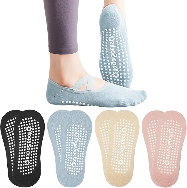 Calcetines Yoga Antideslizantes Unisex - 4 Pares Comodos para Pilates y Fitness