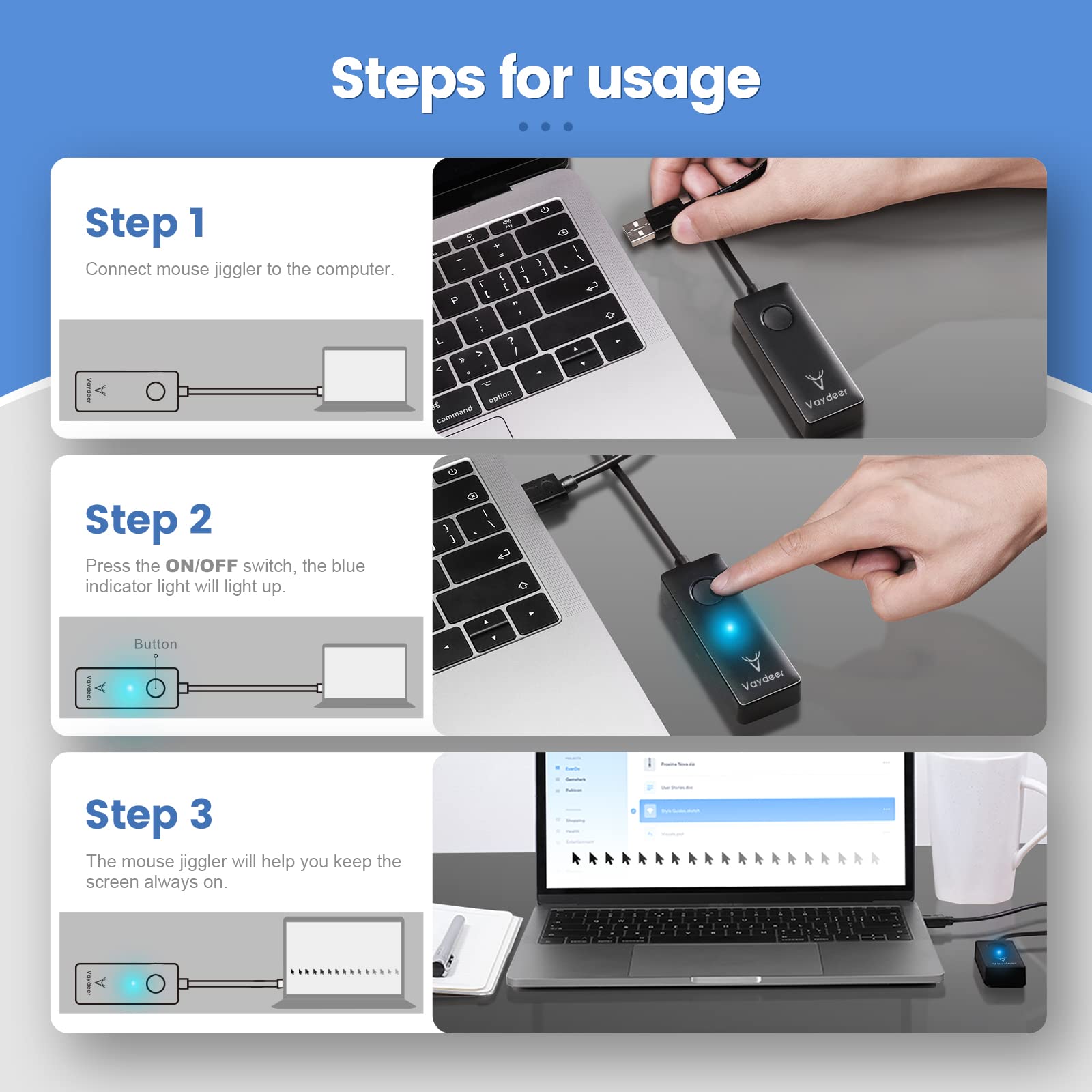 Vaydeer Air 3 – Déménageur De Souris Ultra Fin, Contrôle Par App, Minuteur, Silencieux, Garde Ton PC Actif Sans écran De Veille - 6