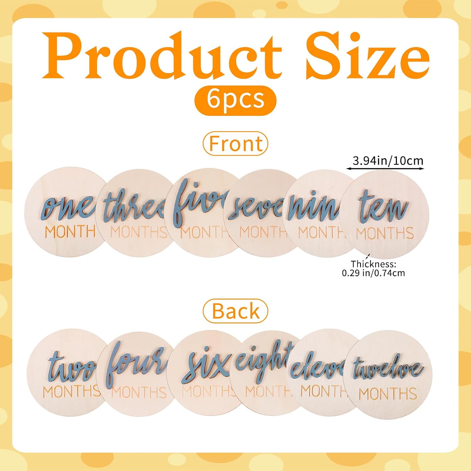 Qianyu 6 PCS Monthly Milestone Markers Card Wooden 3D Baby Announcement Sign 1-12 Months Marker Disc Double-Sided Baby Monatskarten Photo Props for Welcome Newborn Boy Girl Eltern Werdende Mütter