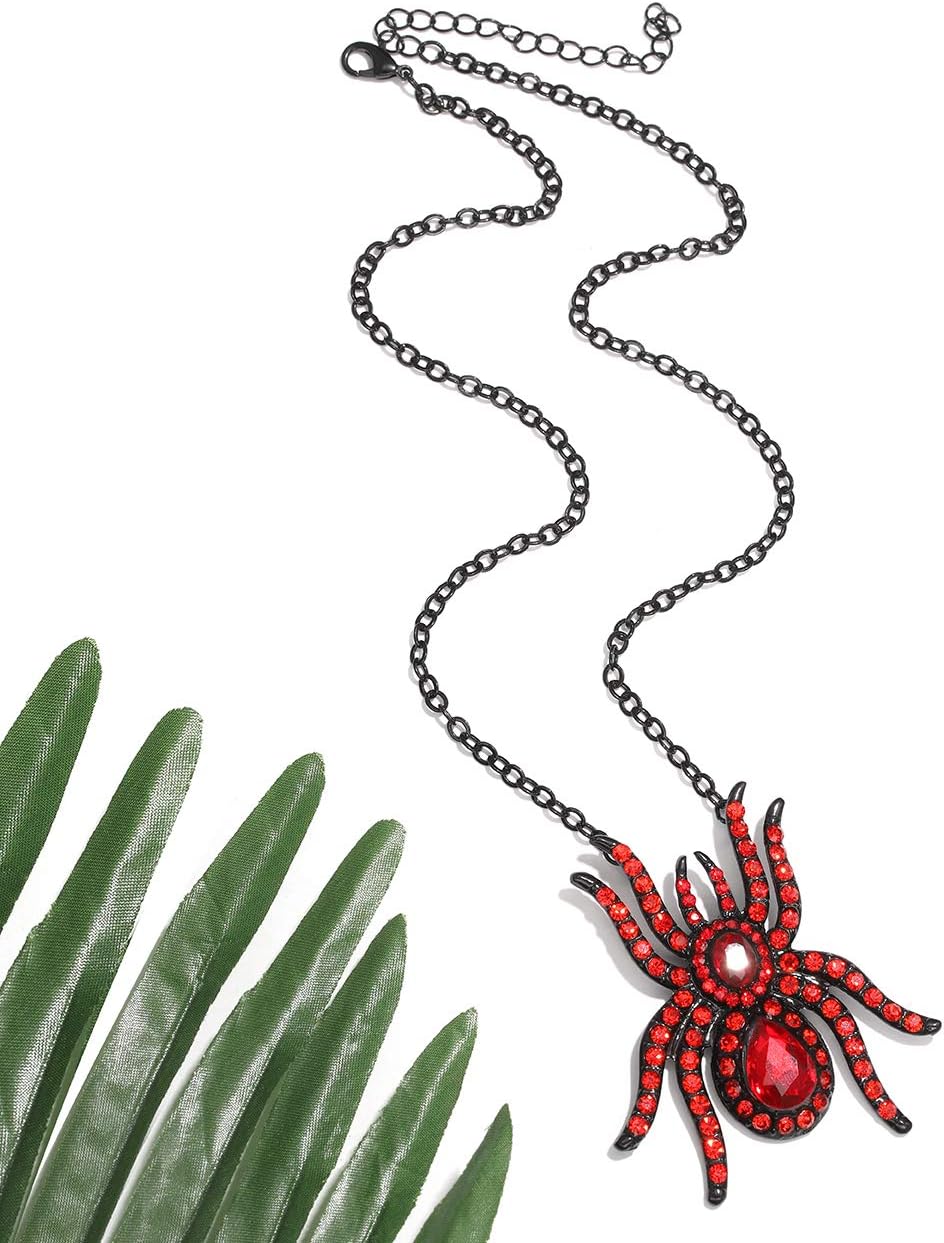 MOLOCH Halloween Spider Jewelry Set Crystal Tarantula Pendant Necklaces Spider Web Dangle Earrings Set Halloween Party Costume Jewelry for Women - Image 2