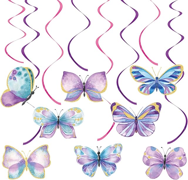 Butterfly Party Decorations, Butterfly Hanging Swirl Decor, 16 Pcs Butterfly Party Supplies for Birthday Wedding Party, Ceiling Hanging Swirl Decorations, Home Classroom Baby Shower Supplies