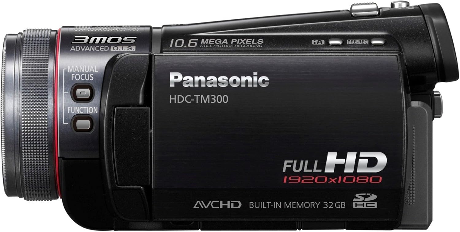 Panasonic HDC-TM300 Twin Media HD Camcorder, side view showing manual controls