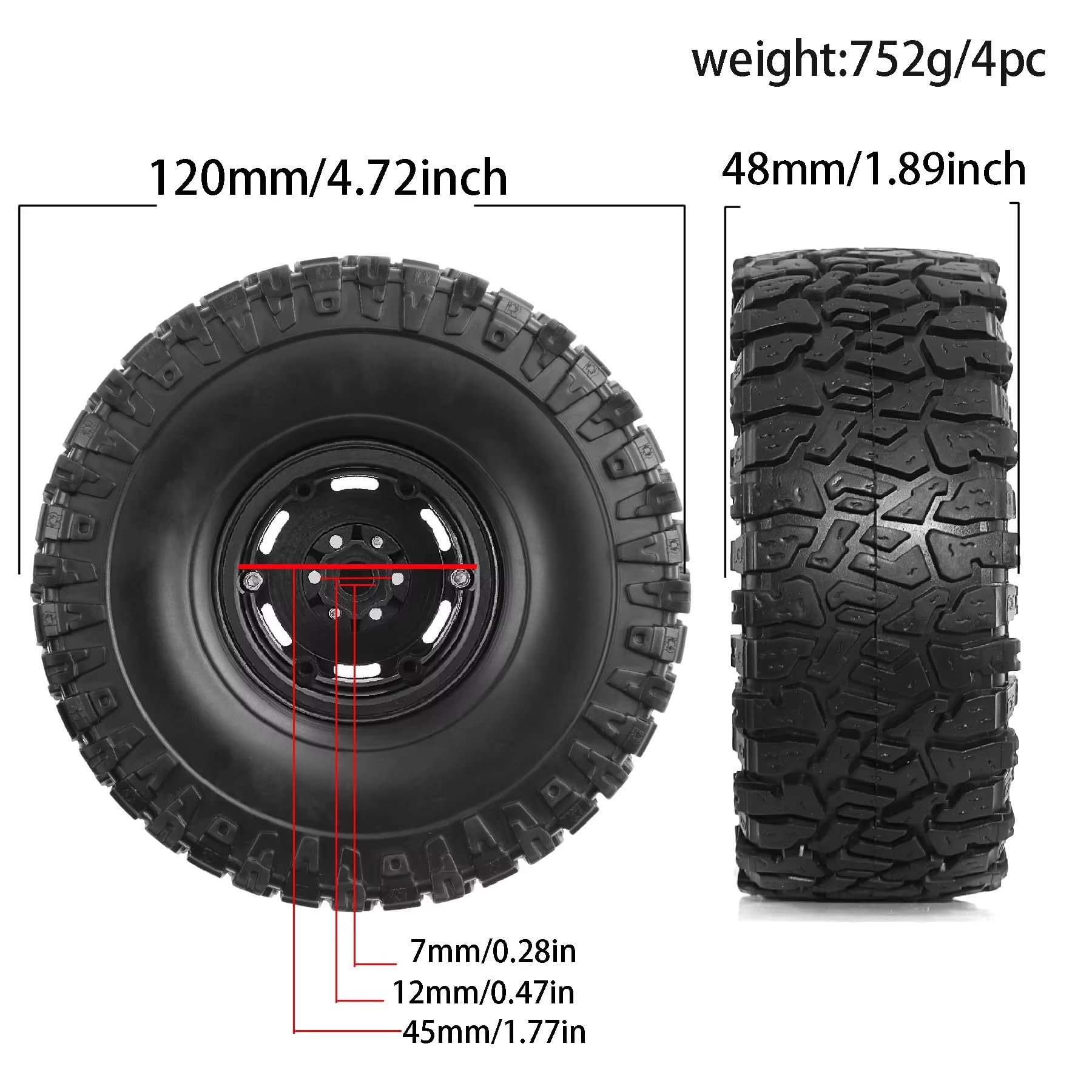 RC Ruote Gomma Compatibile Con Axial Per SCX10 Per TRX4 Per Redcat Gen 8 1/10 RC Crawler 1.9 Pneumatici Mud Slingers 4.7'' 120mm 1.9 Set Di Ruote Beadlock