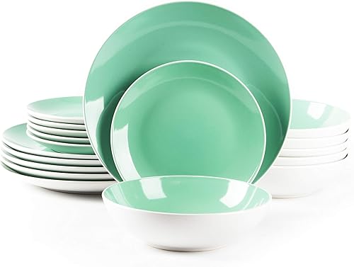 Miniatura 7 de juego de vajilla de gres en forma de cupé de 18 piezas, exterior blanco + interior taupe gris topo,Bambú,Azul,Verde,Rosado,Púrpura,Rojo -,verde