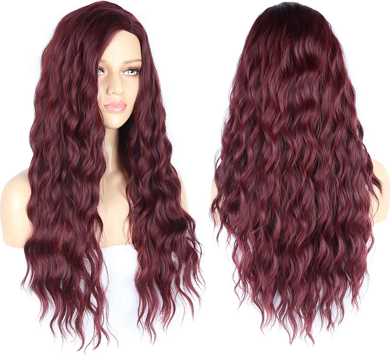 Cosswigs New Style Long Burgundy Wigs Realistic Looking Curly Synthetic Wig for Women Machine Made Wine Red Wig Heat Resistant Fiber #99J 26inches