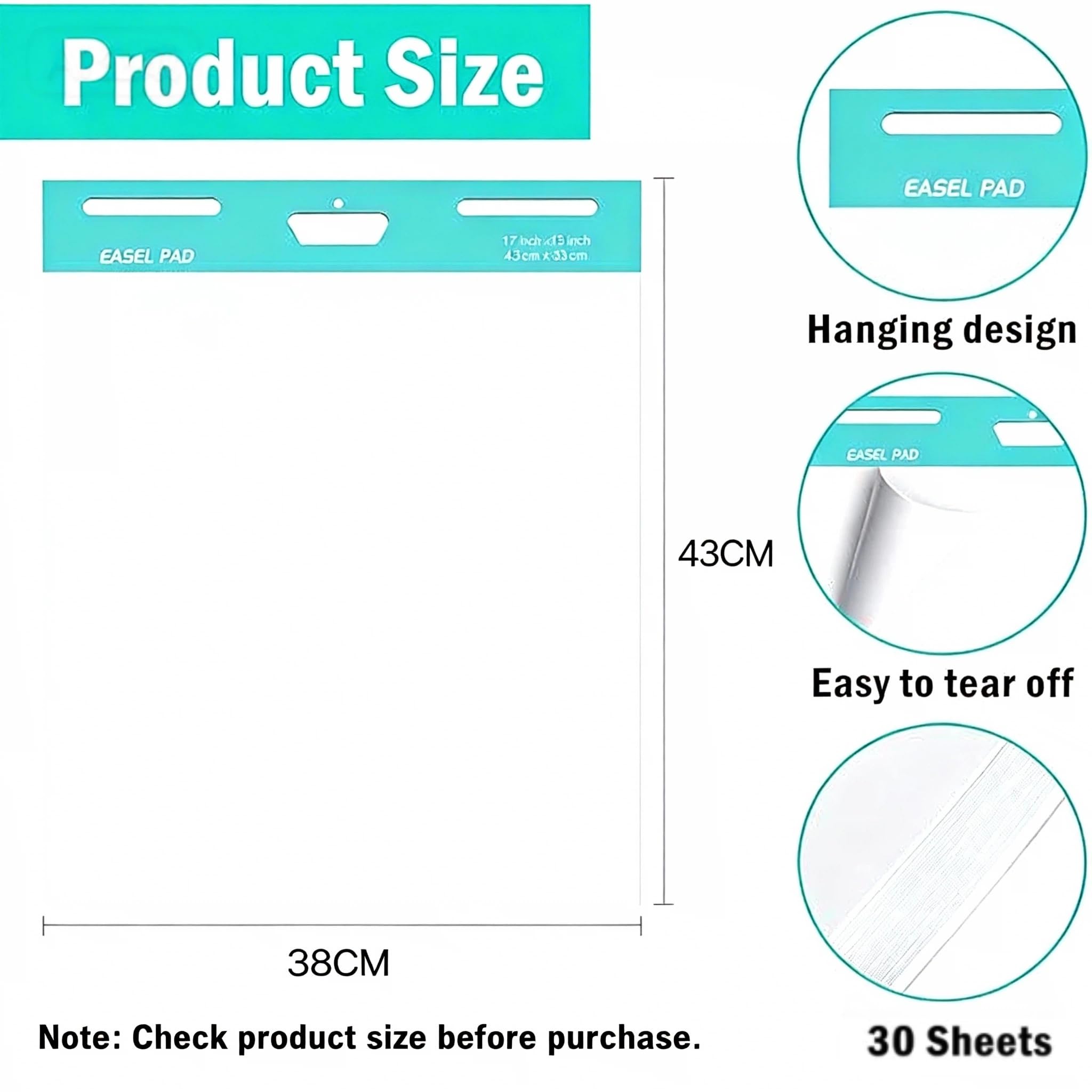 Sticky Easel Pad, 13 In x 17 In Self Stick Anchor Chart Paper, White 30 Sheet/Pad, 5 Pads Super Sticking Power Flip Chart Paper for Teachers and Office