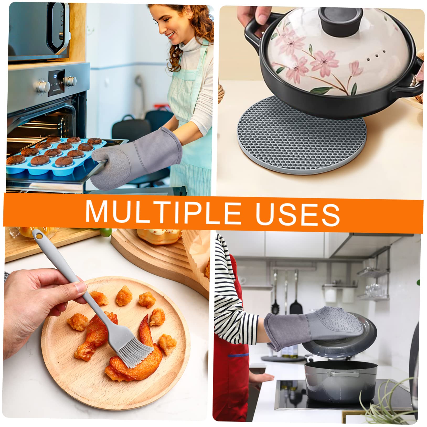 Ofenhandschuhe Silikon Hitzebeständig Rutschfester Ofenhandschuh Mit Schutz Für Hände Und Handgelenke Backen Kochen Grillen Küche Satz