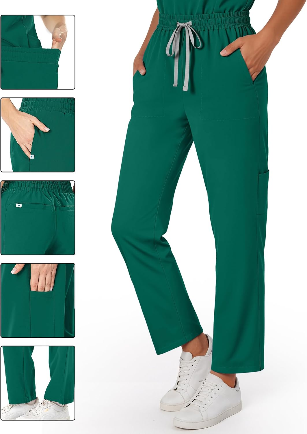 Women's Scrub Set, V-Neck Top & Straight Pants, 9 Pockets