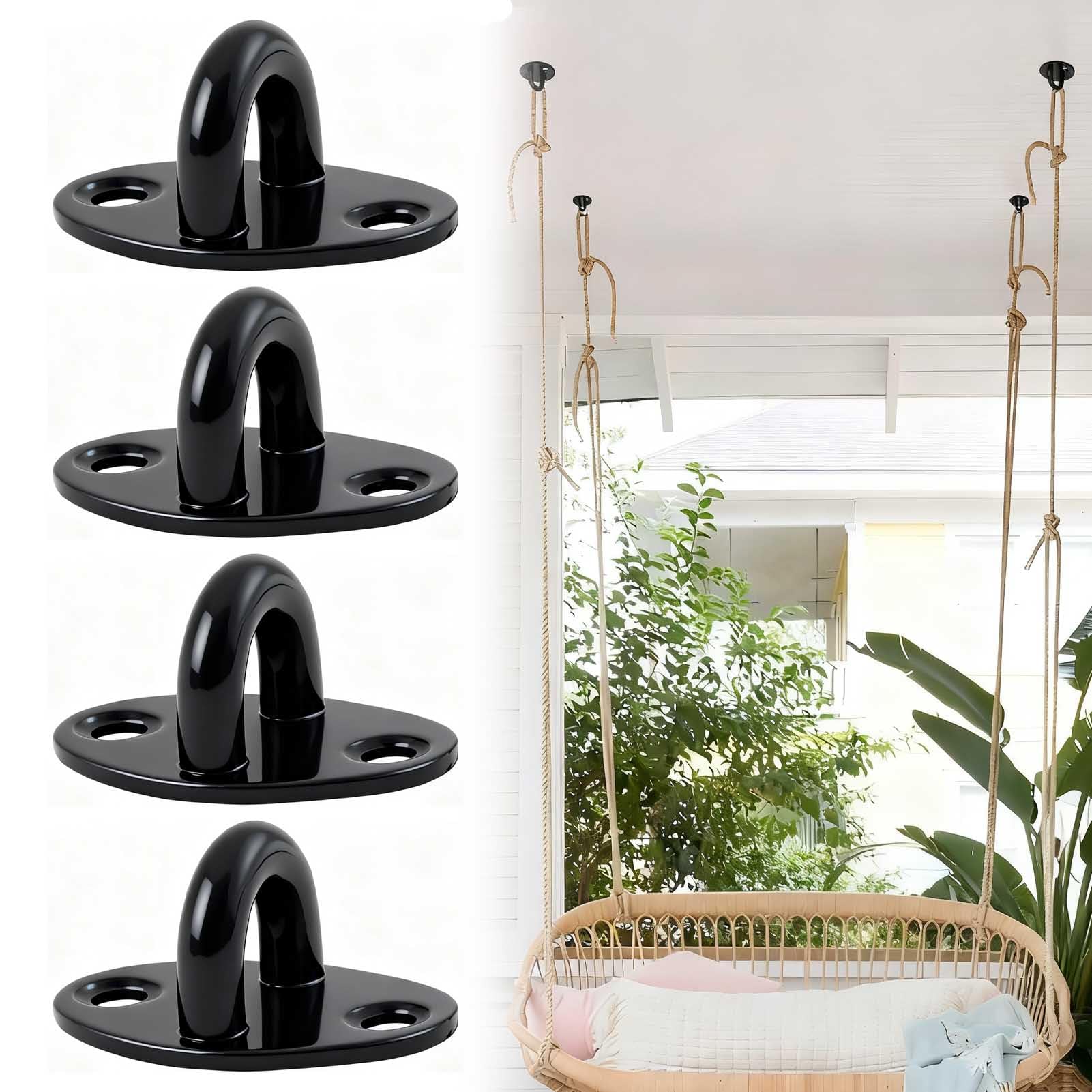 TZWXHDM 4 PCS Heavy Duty Stainless Steel Ceiling Hooks, Ceiling Hooks Pad Eyes Plate Marine Hardware Hooks with Screws