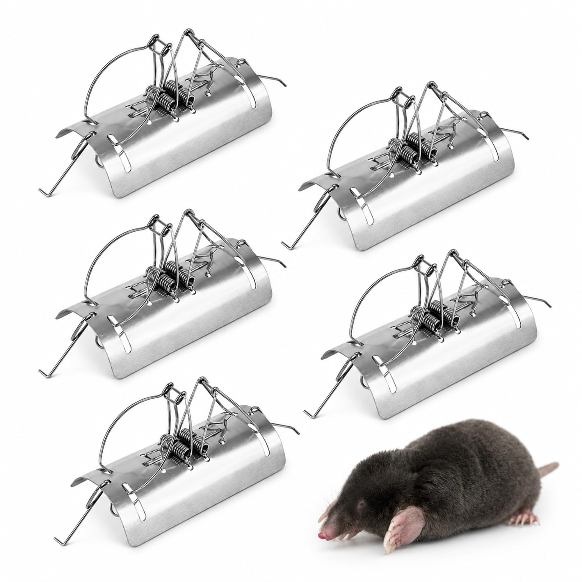 Noctra Tunnel Mole Trap for Lawns, Gardens & Fields - Rust Resistant Metal Construction, Instant Kill Design for Effective Pest Control. Works on Moles & Voles (5 Pack)