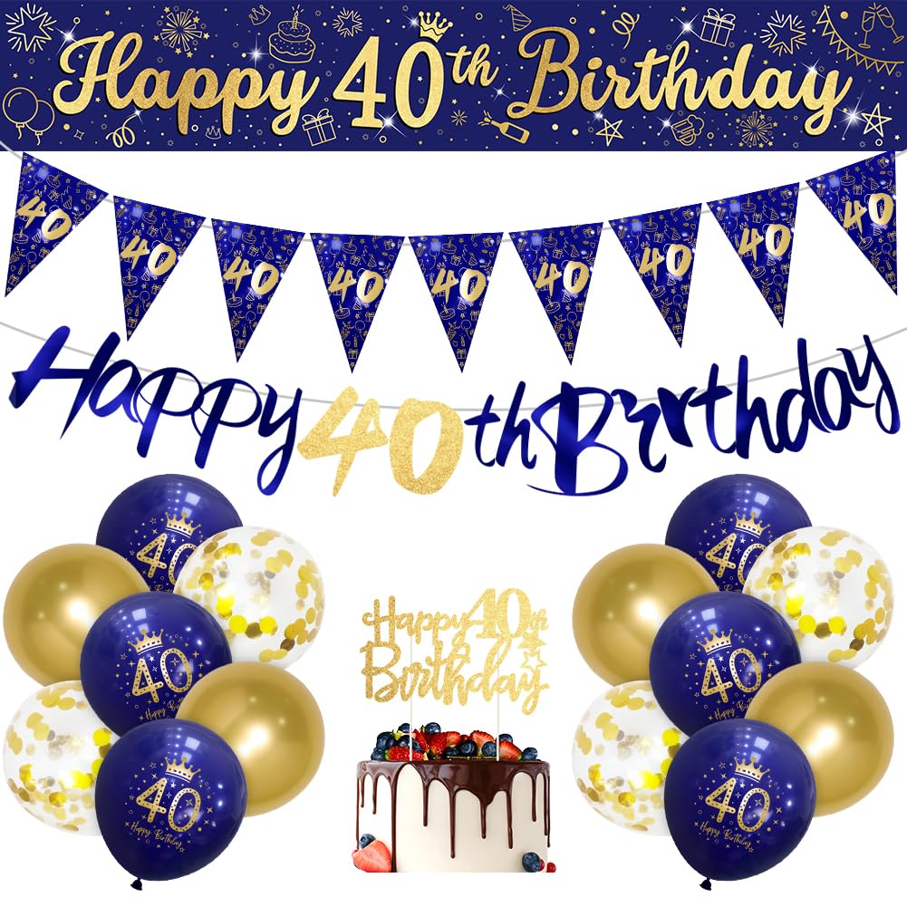 Mens 40th Birthday Decorations Navy Blue Gold 40th Blue Gold Birthday Decorations Men Happys by RichMoho