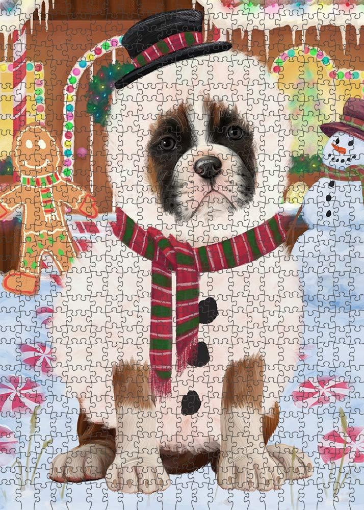 Christmas Gingerbread Snowman Boxer Dog Jigsaw Puzzle for Adults - Animal Printed Interlocking Puzzle Game Artwork - Gift for Dog Lover's - 1000 Pcs 29.5"x19.7"