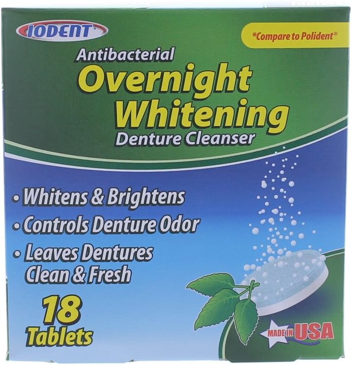 Iodent Antibacterial Denture Cleanser (Overnight Whitening), 18 Tablets