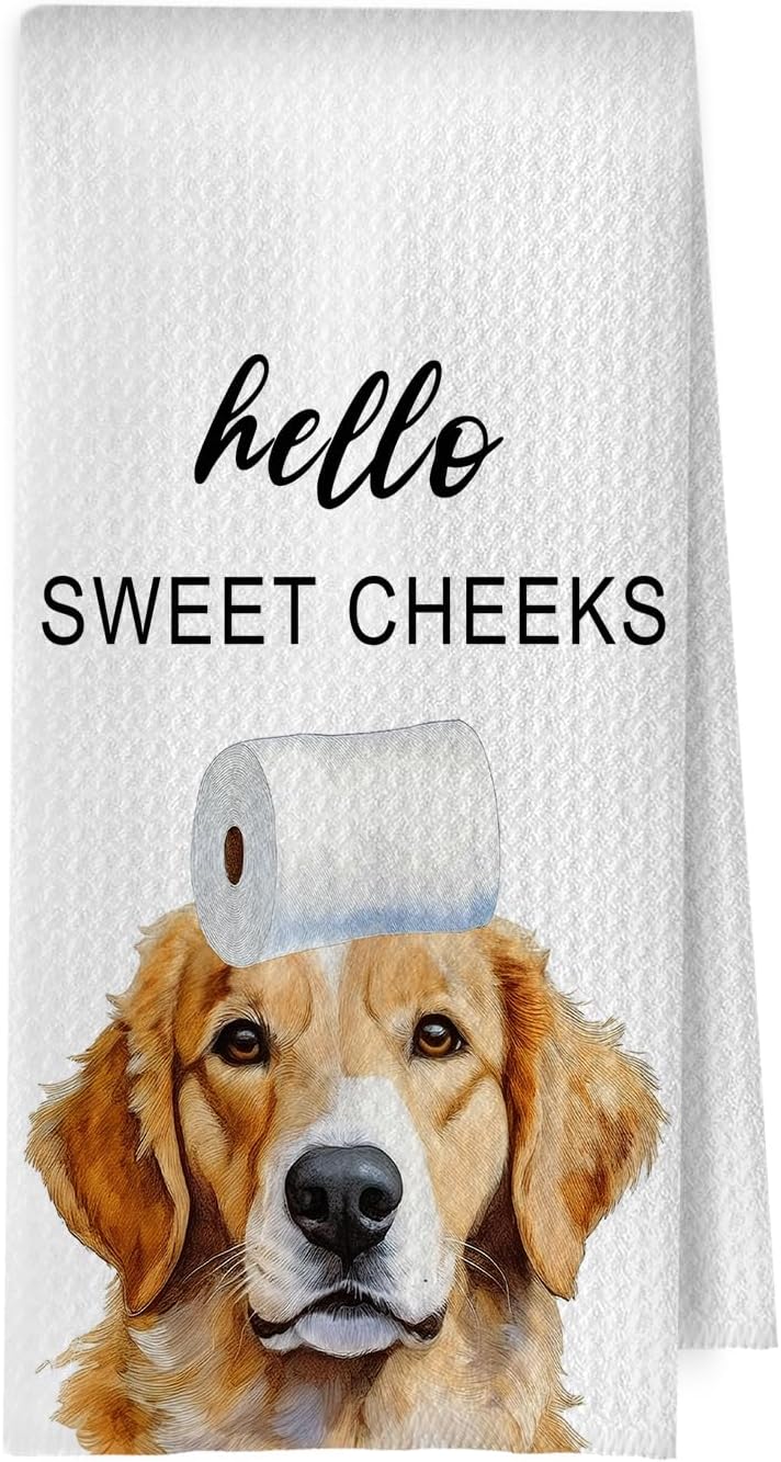 Golden Retriever Bathroom Towels - Funny Golden Retriever Decorative Waffle Weave Hand Towels for Toilet Bathroom, 16×24 Inches