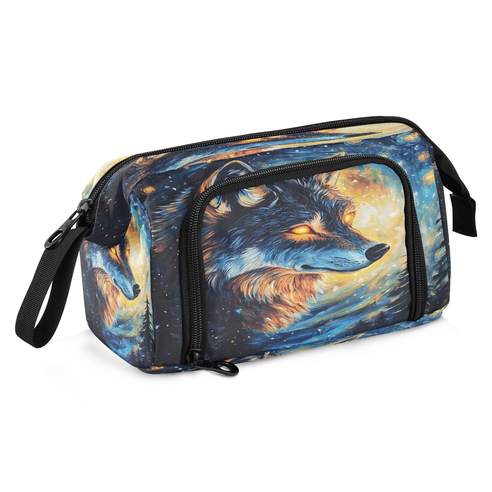 Mnsruu Big Capacity Pencil Case Forest Wolf Moon Pouch Pen Case Pencil Box Stationery Bag Makeup Bag Office Organizer for Adults