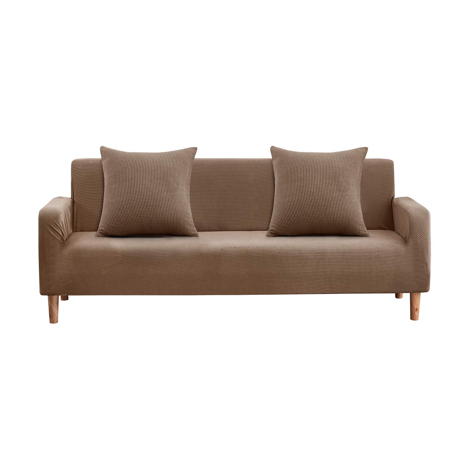 Trimming Shop Velvet Sofa/Couch Cover, Stretch Large Sofa Covers, Non-Slip Thick Velvet Spandex Couch Slipcovers, Living Room Furniture Protectors, Easy Machine Washable (Brown, 4 Seater) — image 1