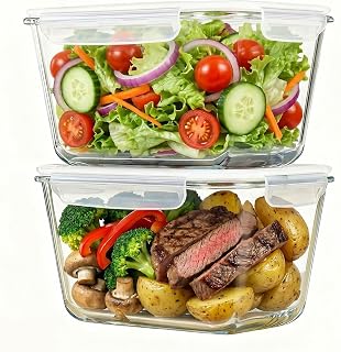 2 Pack Large Glass Food Storage Containers with Lids 85oz/10.5cup Big Airtight Storage Containers for Rotisserie Chicken Meal Prep Leftovers, BPA Free & Leak Proof, Microwave, Oven Safe (transparent)