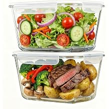2 Pack Large Glass Food Storage Containers with Lids 85oz/10.5cup Big Airtight Storage Containers for Rotisserie Chicken Meal Prep Leftovers, BPA Free & Leak Proof, Microwave, Oven Safe transparent