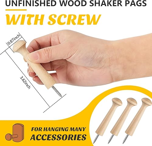 Miniatura 2 de Jetec Clavijas de madera con rosca de madera de 2.9 pulgadas de largo, estantes de madera sin terminar para colgar ropa, sombreros, toallas y más