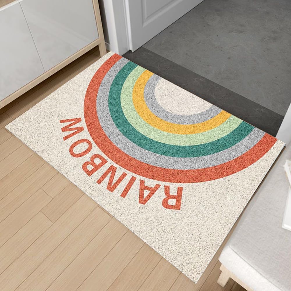 Door Mat Cute Rainbow Colors Semicircular Durable Welcome Mat Non-Slip Semicircle Floor Front Doormat Resist Dirt Rug for Indoor Outdoor Easy to Clean (Rectangular Rainbow, 50 * 80CM)