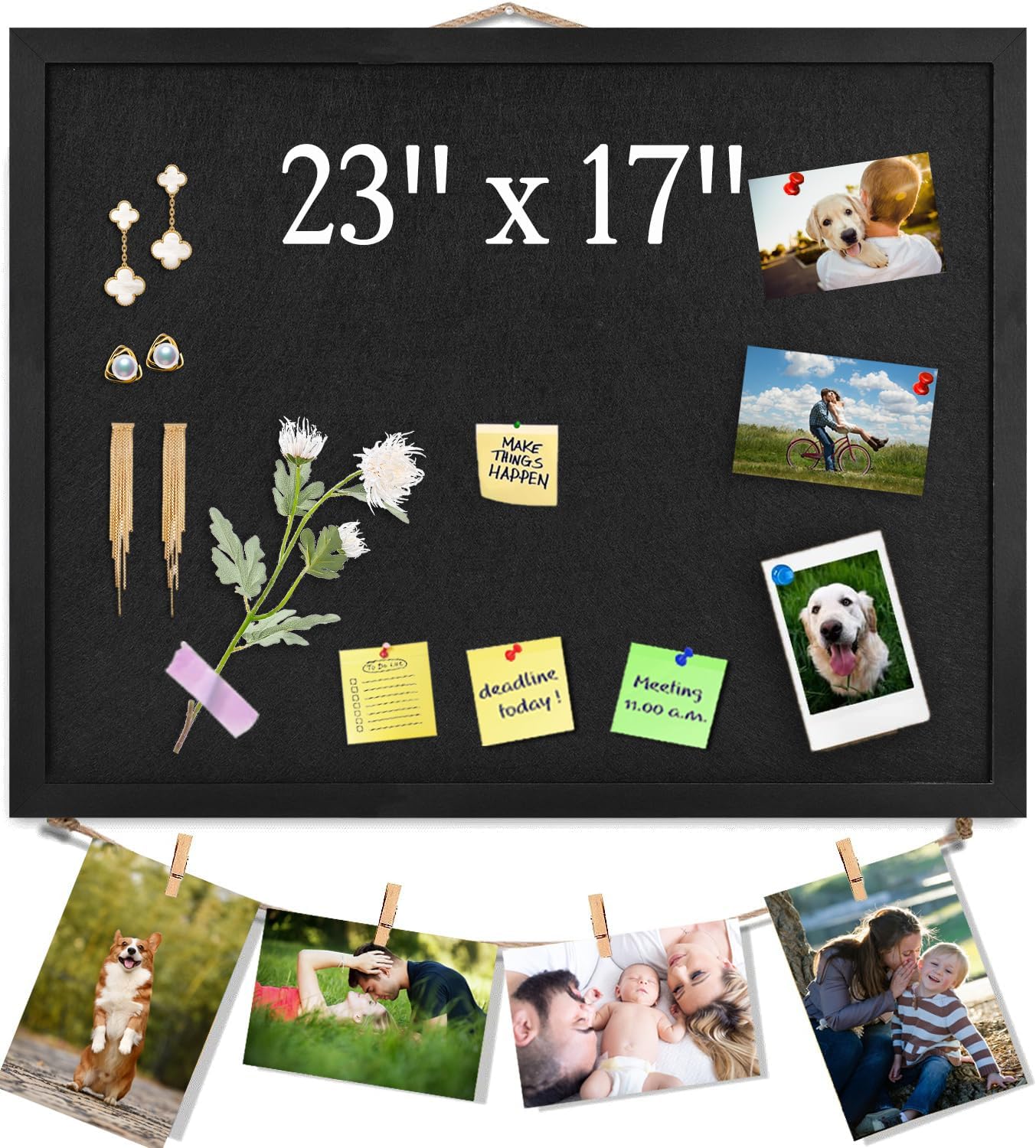 Black Bulletin Board Large Cork Board with Felt, 23"x17" Large Display Pin Board Vision Board for Walls, Jewelry, Notes, Collection, Photos, Office, Black Framed and Black Felt, 1pc Black 1P-23"x17"