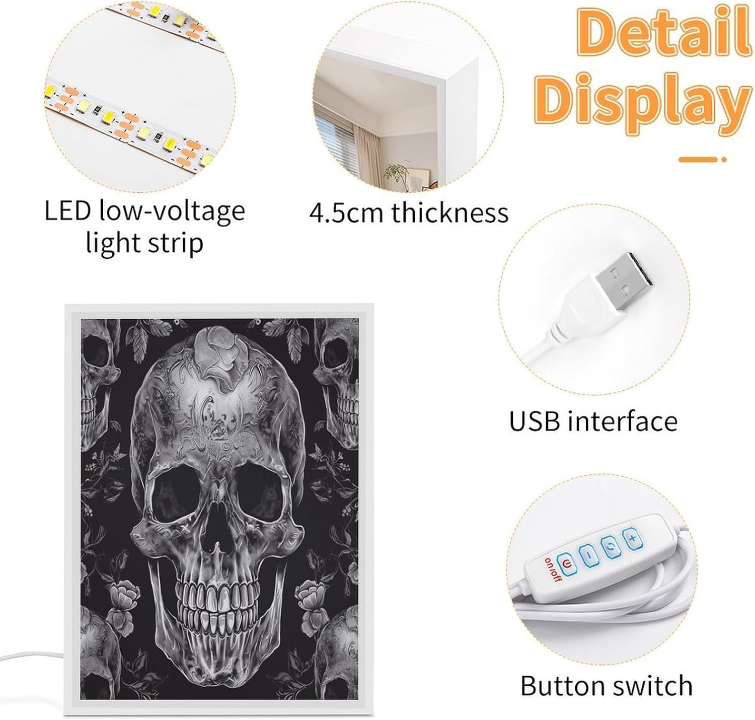Skull Skeleton Vanity Mirror LED Vanity Mirror with Lights 3 Color Modes with Lighted Makeup Mirrors Acrylic Decoration Desk Mirrors for Bedroom Bathroom8.3 x6.5 image 4