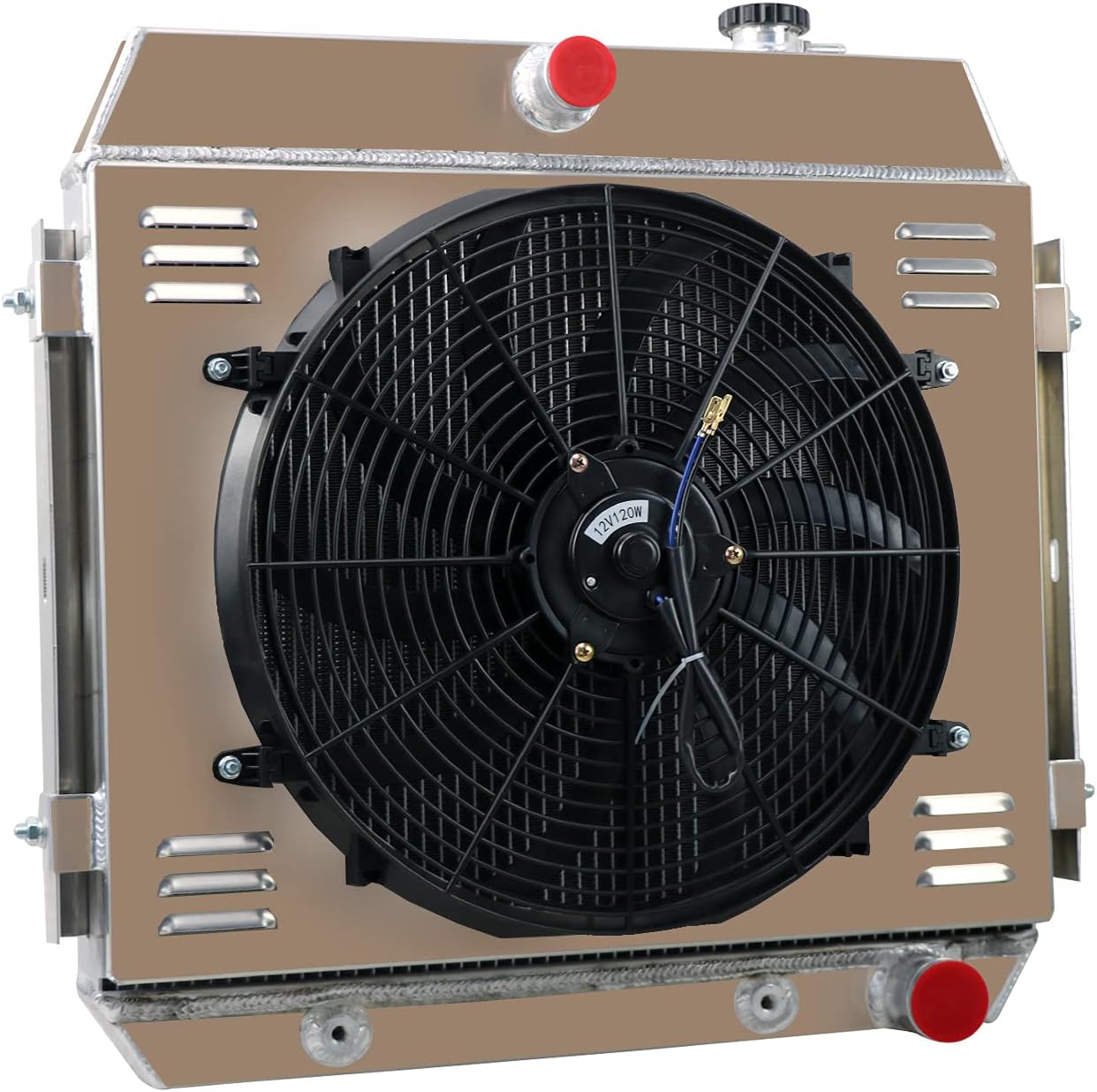 ECMRAD 4 Row Radiator+Shroud Fan+Relay for 1955-1957 Chevy Bel Air Nomad 150 210 4.3/4.6 V8 w/Cooler 1956