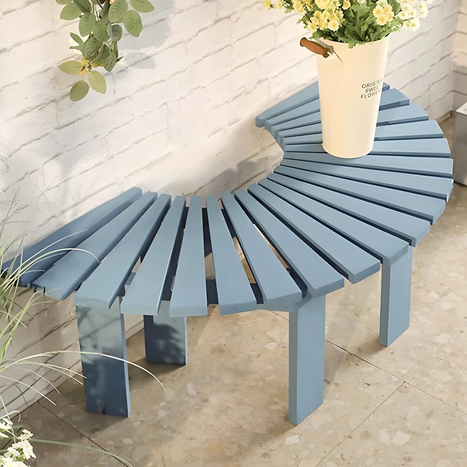 Tree Bench Wrap Around,Curved Outdoor Bench,Semicircular Design Wooden Benches for Garden,Lawn,Patio & Backyard,Bearing Capacity 660Lbs(Blue,Half Round)