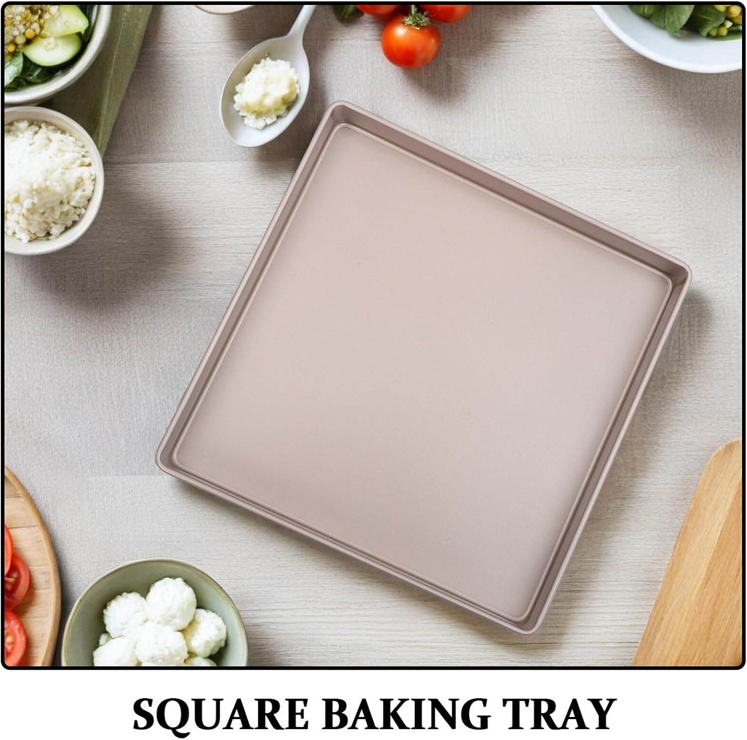 SUPVOX Golden Nonstick Square Cake Pan 11.2x11.2x1.38in Carbon Steel Baking Mold for Cheesecake Tart Pizza Desserts Home Kitchen Use