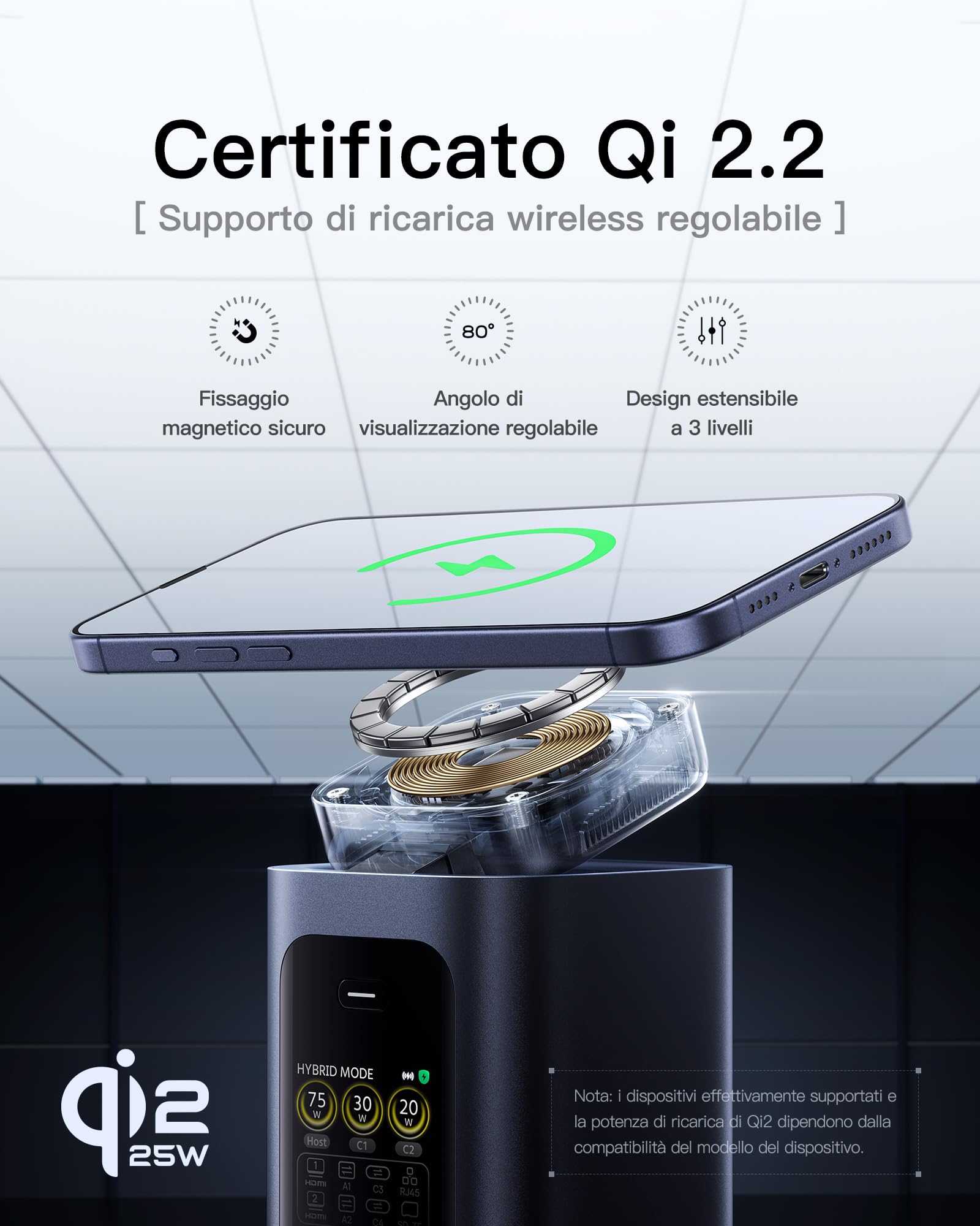 Baseus Spacemate RD1 Pro 15 in 1 Docking Station 2 Monitor per Window | Alimentatore GaN 180W, Uscita 160W 4 Dispositivi, 25W Qi2.2 Wireless, Display Intelligente, HDMI 4K@120Hz , 10Gbps USB-C/A