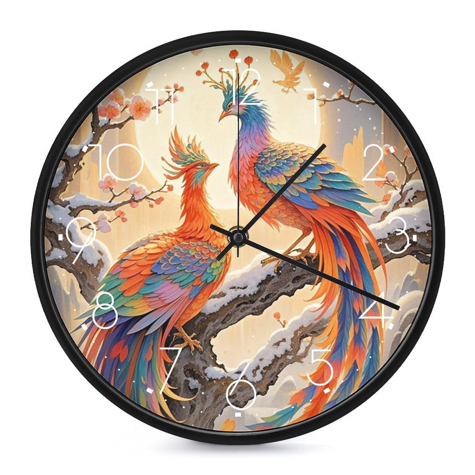 Horloge murale phénix d'hiver pour décoration salon apaisante