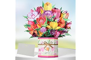 Pop Up Flower Cards for Women 3D, Birthday Greeting Card Tulips Bouquet