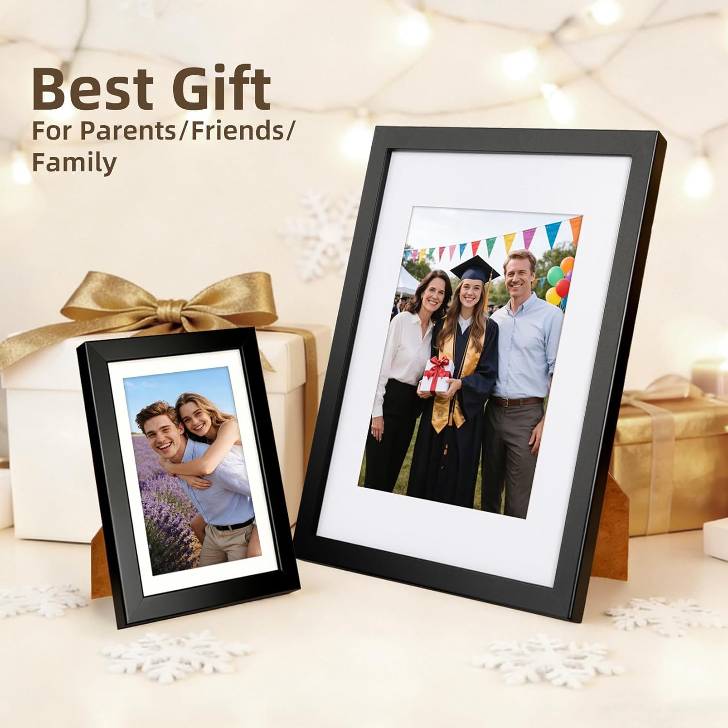 11X17 Picture Frame Set of 10, Display Pictures 9X15 with Mat or 11X17 without Mat, Photo Frames for Wall Mounting or Table Top Display, Black