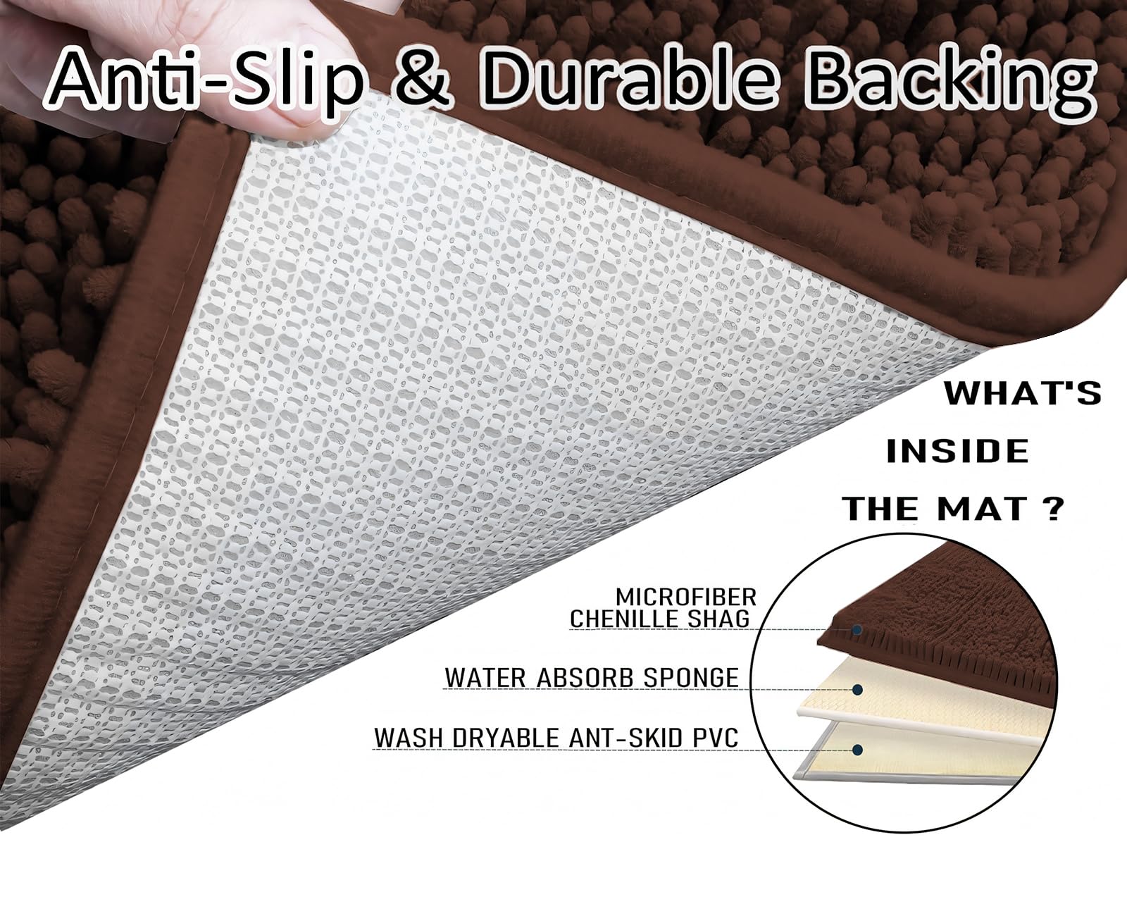 RUN HELIX Chenille Bath Mat, Non Slip Extra Soft Bath Toilet Mat 3 Pieces, Super Absorbent Bath Rug for Bathroom Bedroom - Image 3