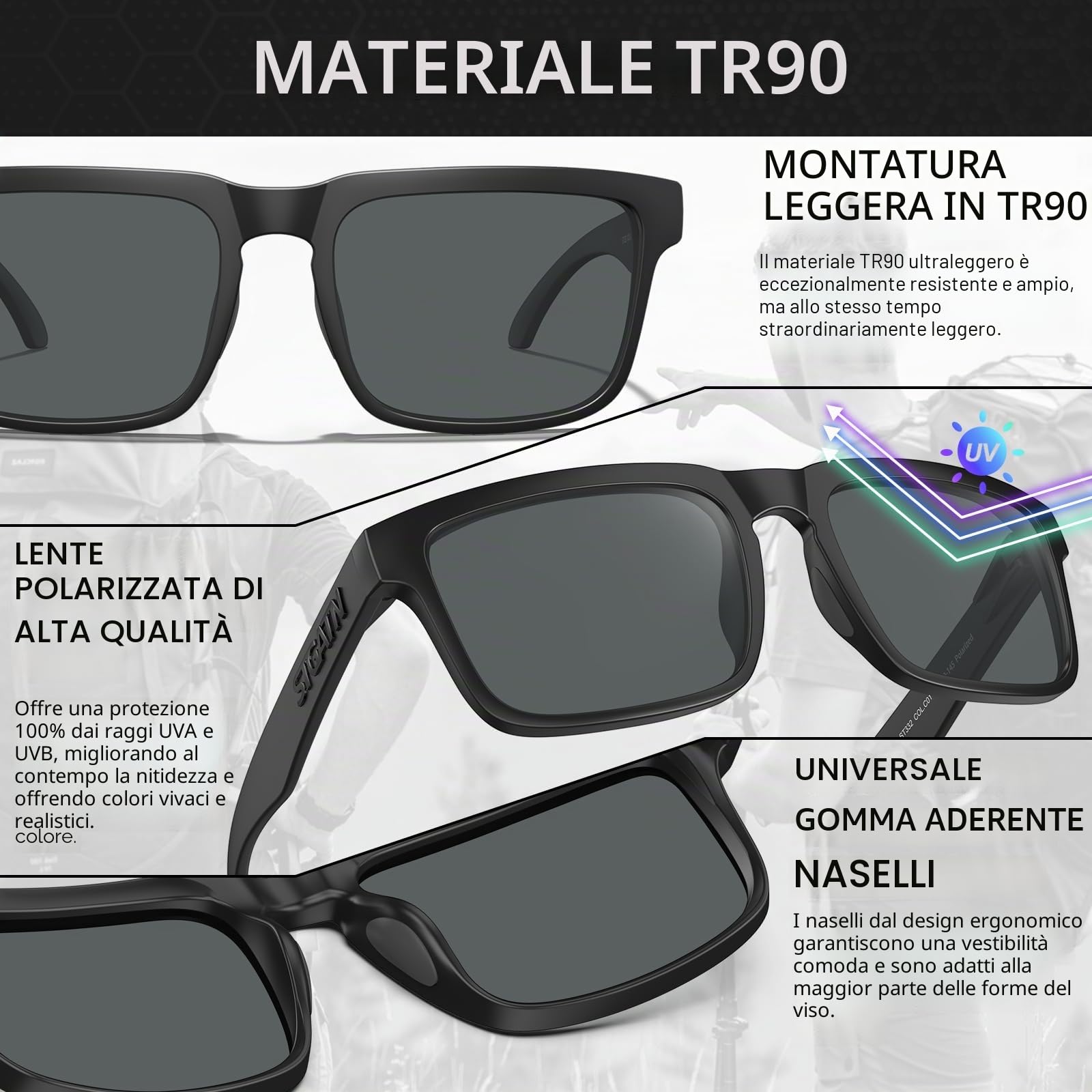 STGATN Big Heads XL Occhiali da sole da uomo con protezione UV polarizzata, montatura larga 155MM per visi grandi, occhiali ultraleggeri TR90 per la guida, la pesca e lo sport Categoria 3