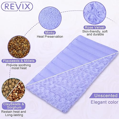 Miniatura 2 de REVIX Almohadilla térmica extragrande apta para microondas para aliviar el dolor de espalda, bolsa de frijol de arroz XXL de terciopelo rosa y