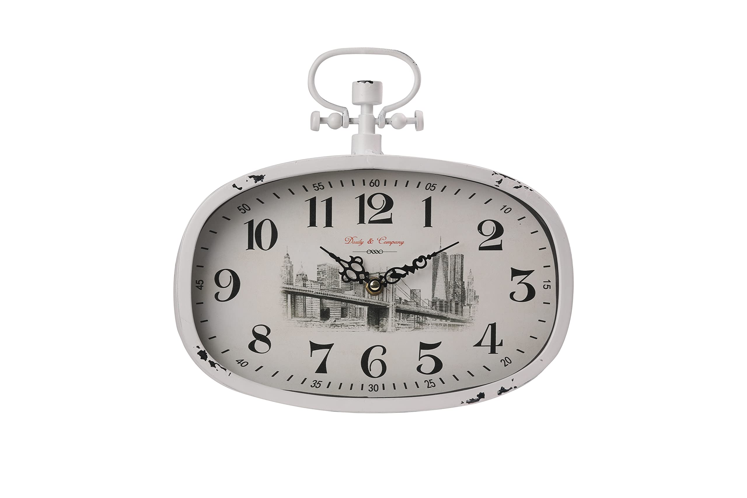 Dozily Oval Vintage Wall Clocks Battery Operated Silent Non-Ticking Decor Wall Clocks (White1)