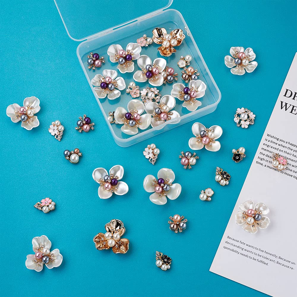 Pandahall 38 stks Parel Strass Knopen Versieringen Flatback Bloem Faux Parel Broche Strass Knopen voor Sieraden Maken Bruiloft Feest Huisdecoratie DIY Craft Haaraccessoire